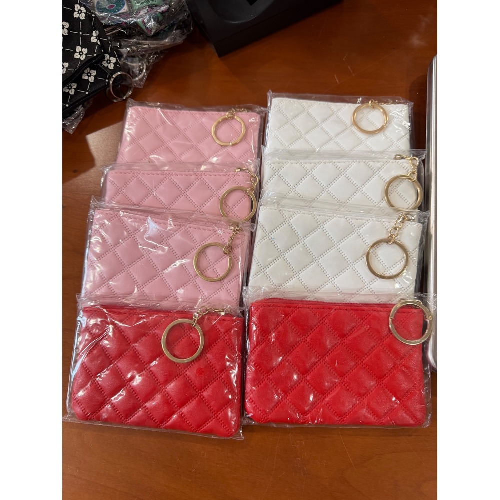 Quilted Faux Leather Coin Purse Keychain Zipper Pouch Card Holder Wallet